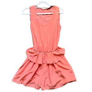 Robert Rodriguez Pink Orange Coral Romper with Ruffled Hem Size 0 Silk Boho
